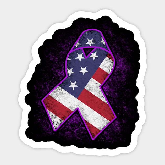 Flag American Alzheimers Awareness Peach Ribbon Warrior Sticker by celsaclaudio506